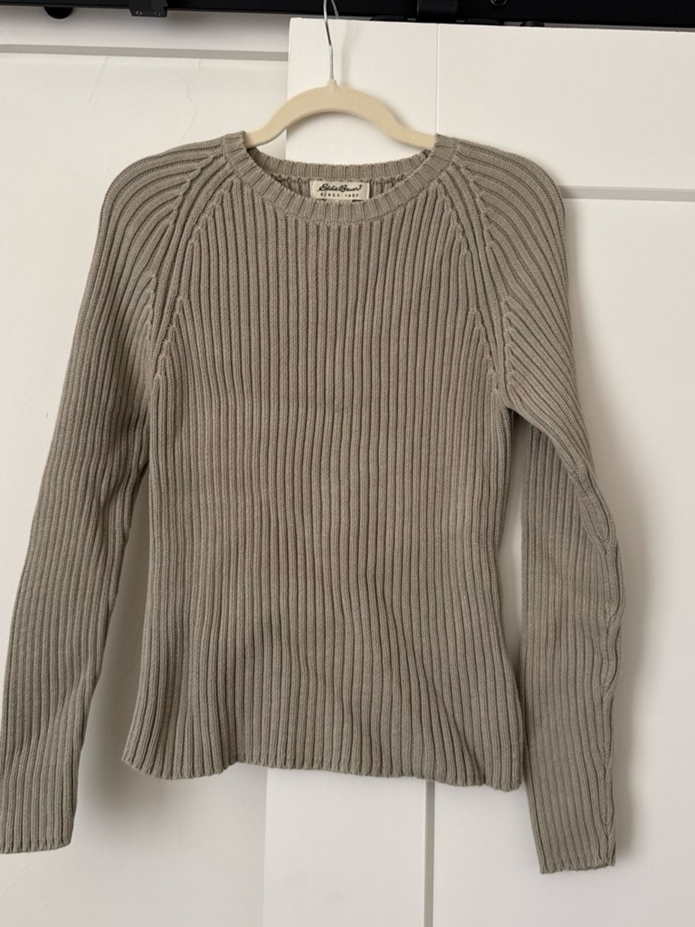 Vintage Eddie Bauer 100% Cotton Ribbed Crewneck Sweater in Beige Taupe